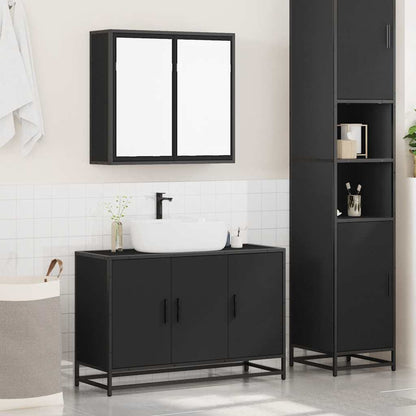 2 Piece Bathroom Furniture Set Black Engineered Wood