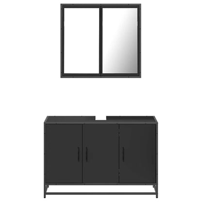 2 Piece Bathroom Furniture Set Black Engineered Wood