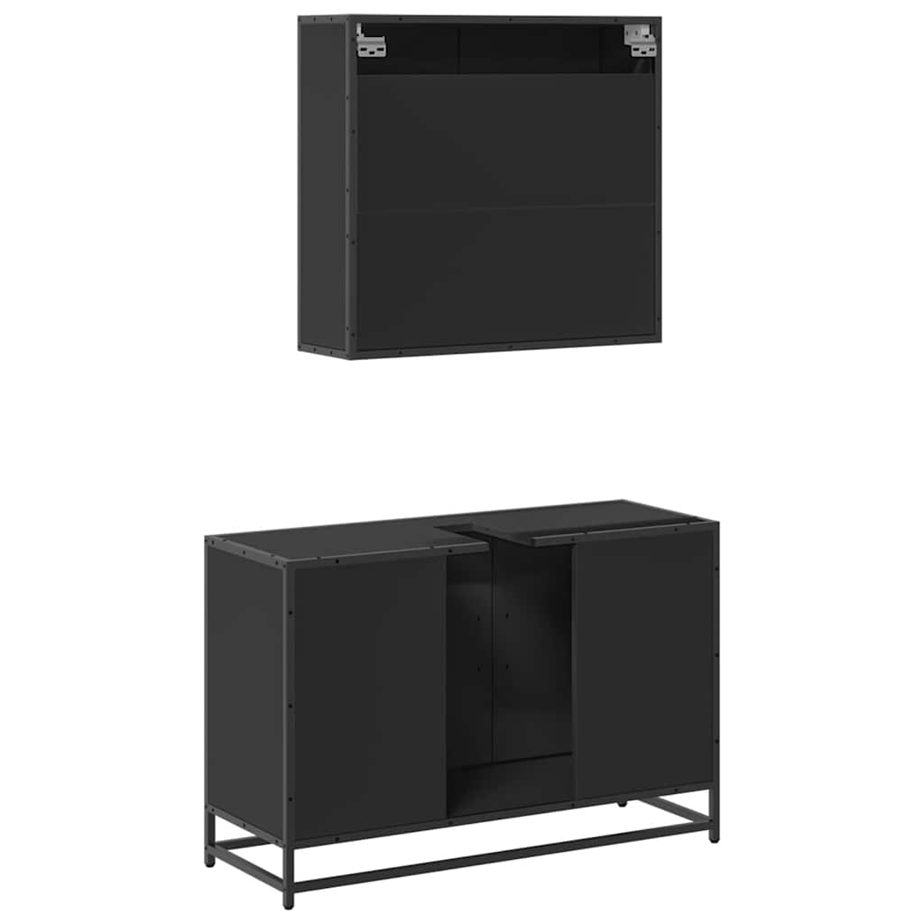 2 Piece Bathroom Furniture Set Black Engineered Wood