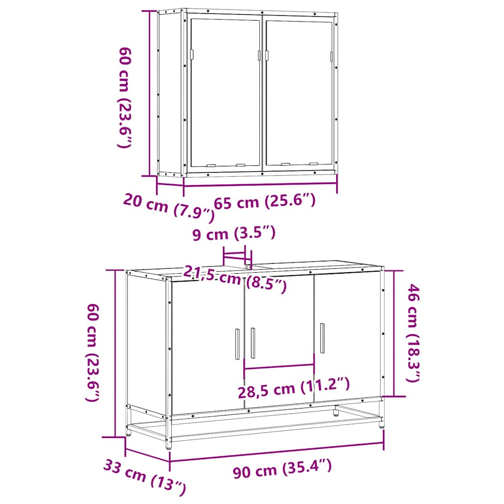 2 Piece Bathroom Furniture Set Black Engineered Wood