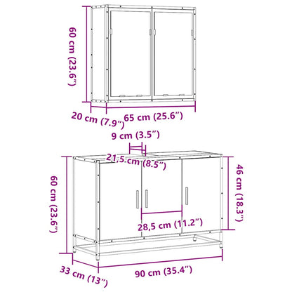 2 Piece Bathroom Furniture Set Black Engineered Wood