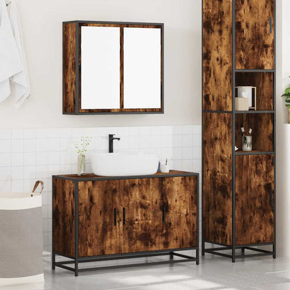 2 Piece Bathroom Furniture Set Smoked Oak Engineered Wood