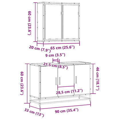 2 Piece Bathroom Furniture Set Smoked Oak Engineered Wood