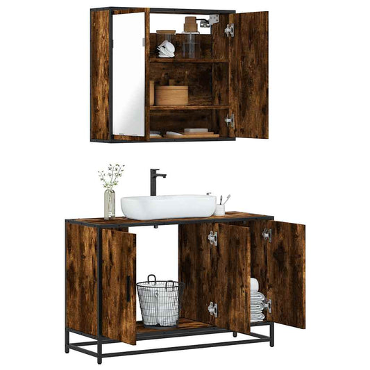 2 Piece Bathroom Furniture Set Smoked Oak Engineered Wood