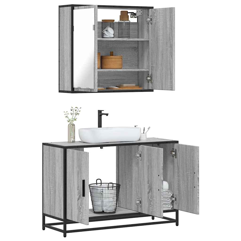 2 Piece Bathroom Furniture Set Grey Sonoma Engineered Wood