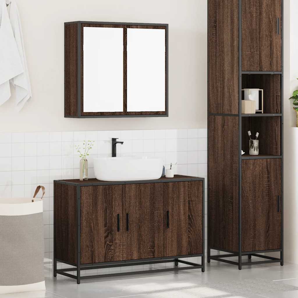 2 Piece Bathroom Furniture Set Brown Oak Engineered Wood