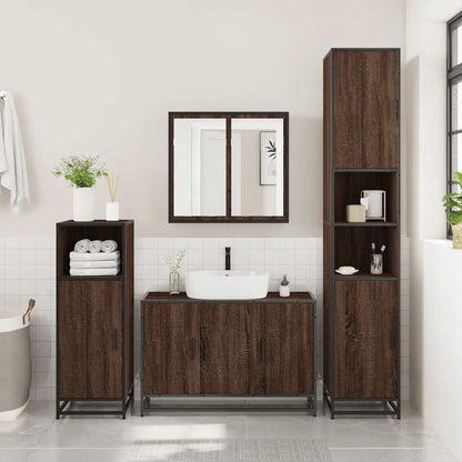 2 Piece Bathroom Furniture Set Brown Oak Engineered Wood