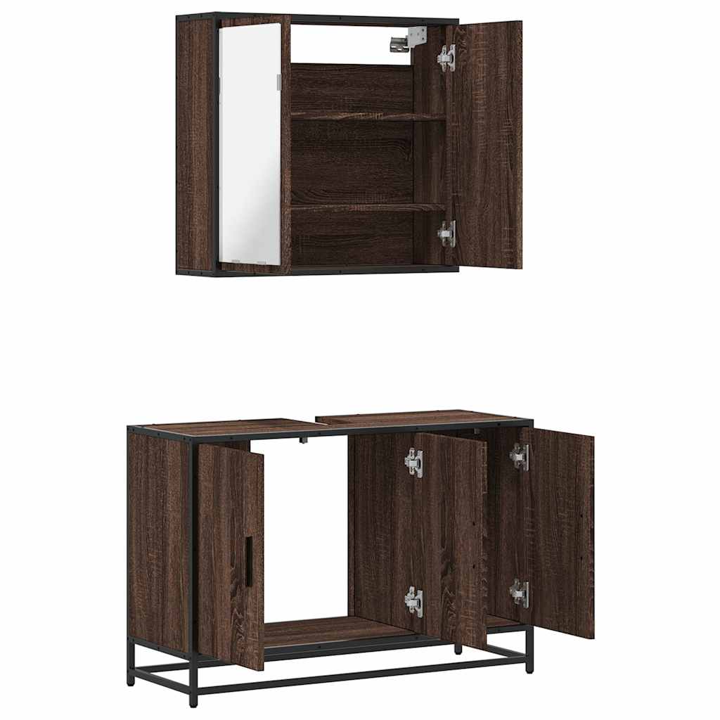 2 Piece Bathroom Furniture Set Brown Oak Engineered Wood