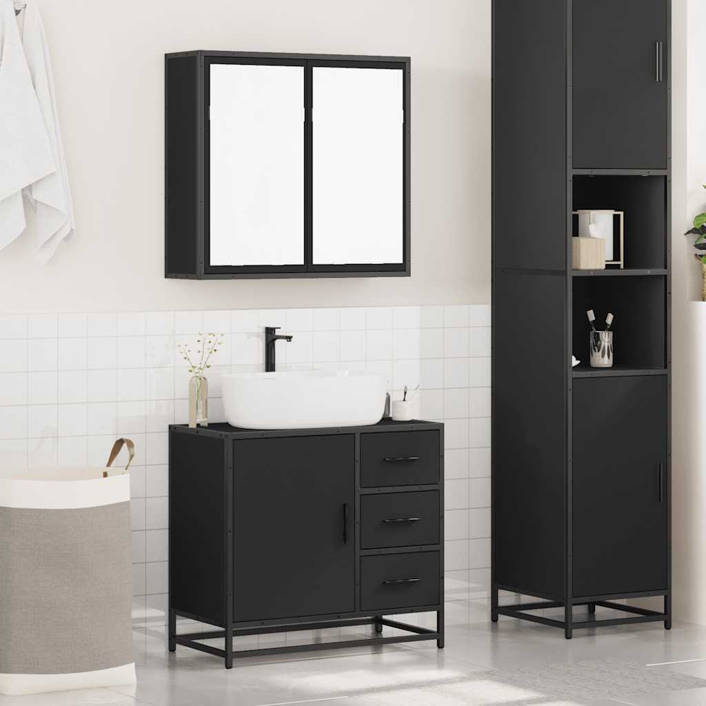 2 Piece Bathroom Furniture Set Black Engineered Wood