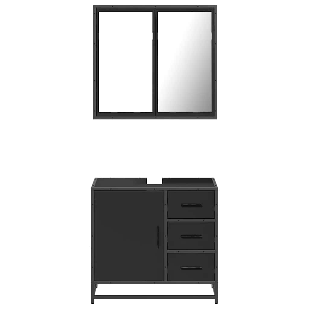 2 Piece Bathroom Furniture Set Black Engineered Wood