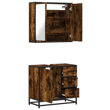 2 Piece Bathroom Furniture Set Smoked Oak Engineered Wood