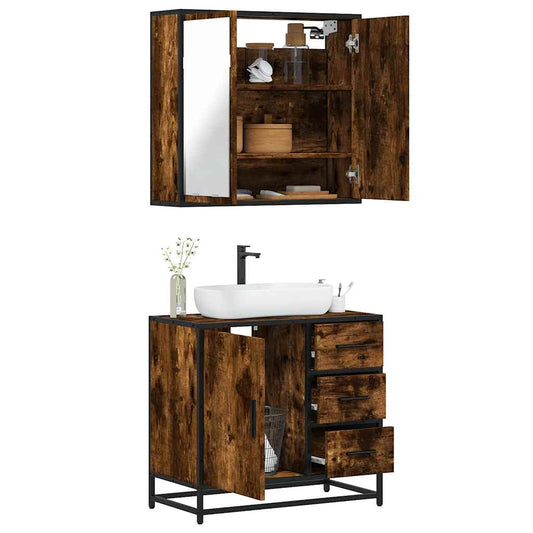 2 Piece Bathroom Furniture Set Smoked Oak Engineered Wood