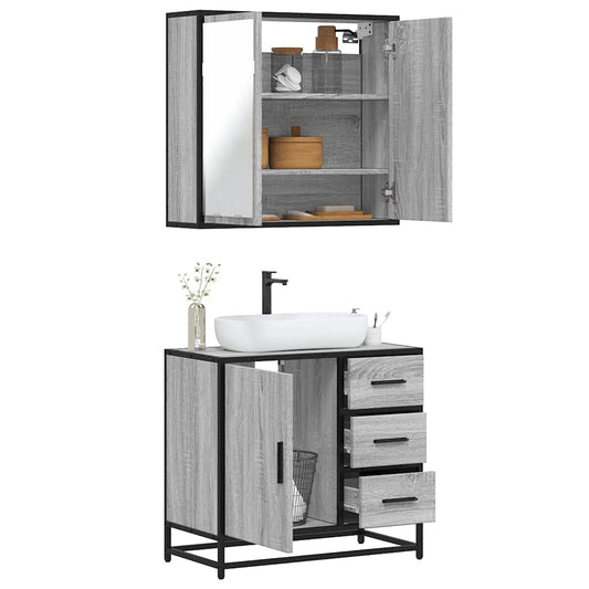 2 Piece Bathroom Furniture Set Grey Sonoma Engineered Wood