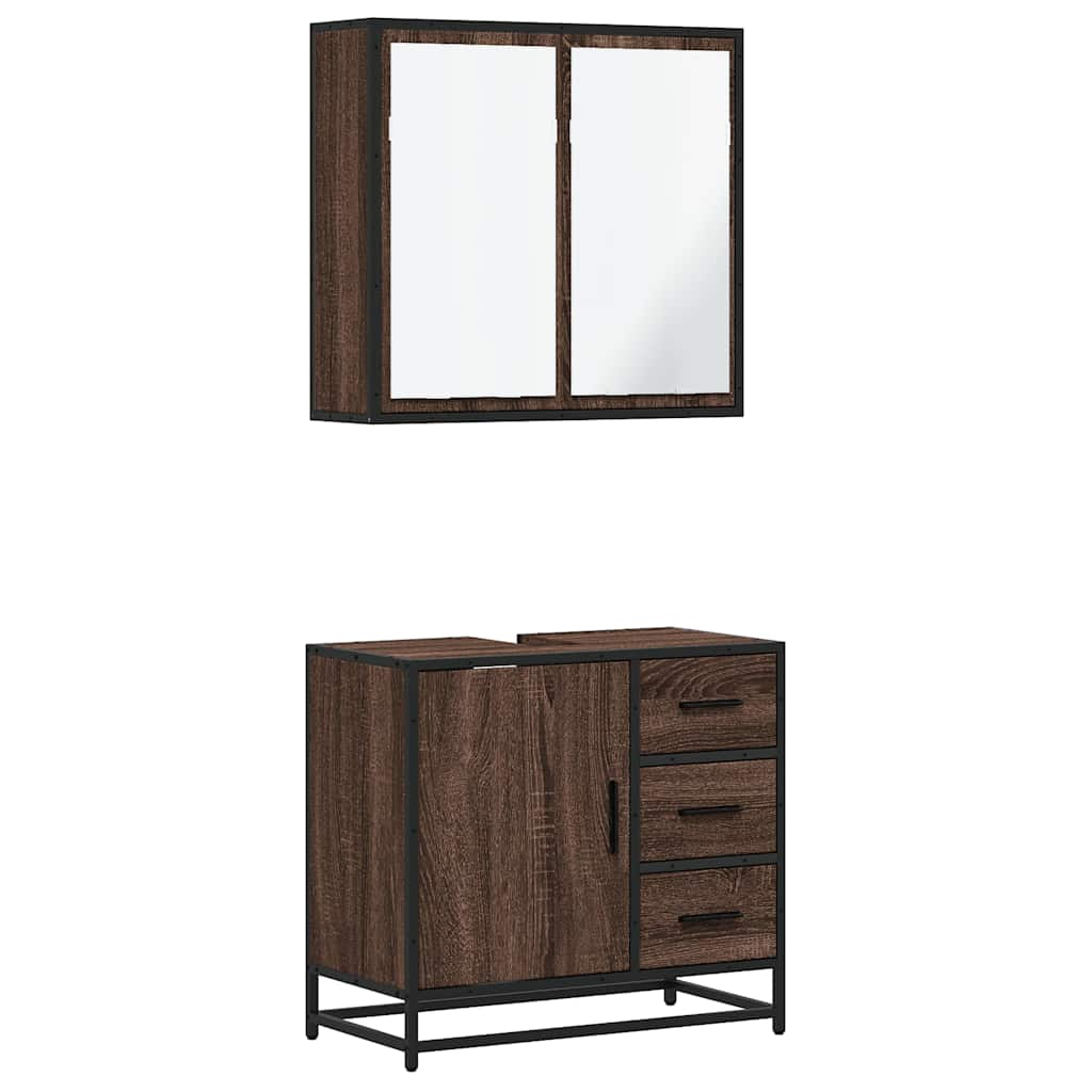 2 Piece Bathroom Furniture Set Brown Oak Engineered Wood