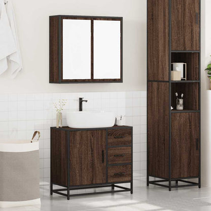 2 Piece Bathroom Furniture Set Brown Oak Engineered Wood