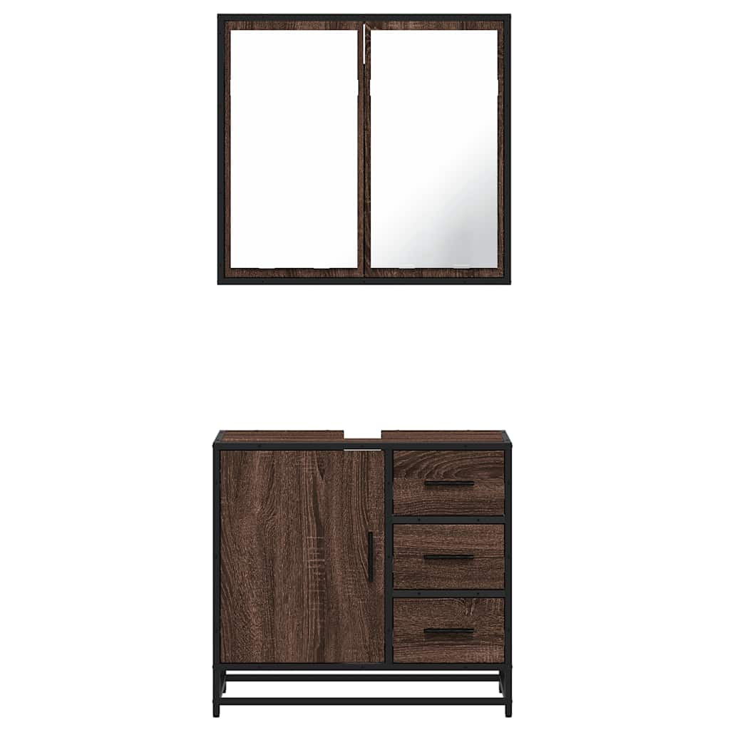 2 Piece Bathroom Furniture Set Brown Oak Engineered Wood