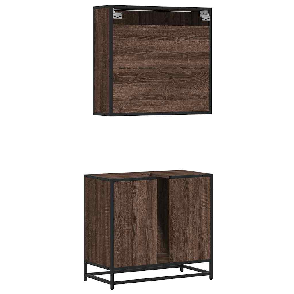 2 Piece Bathroom Furniture Set Brown Oak Engineered Wood