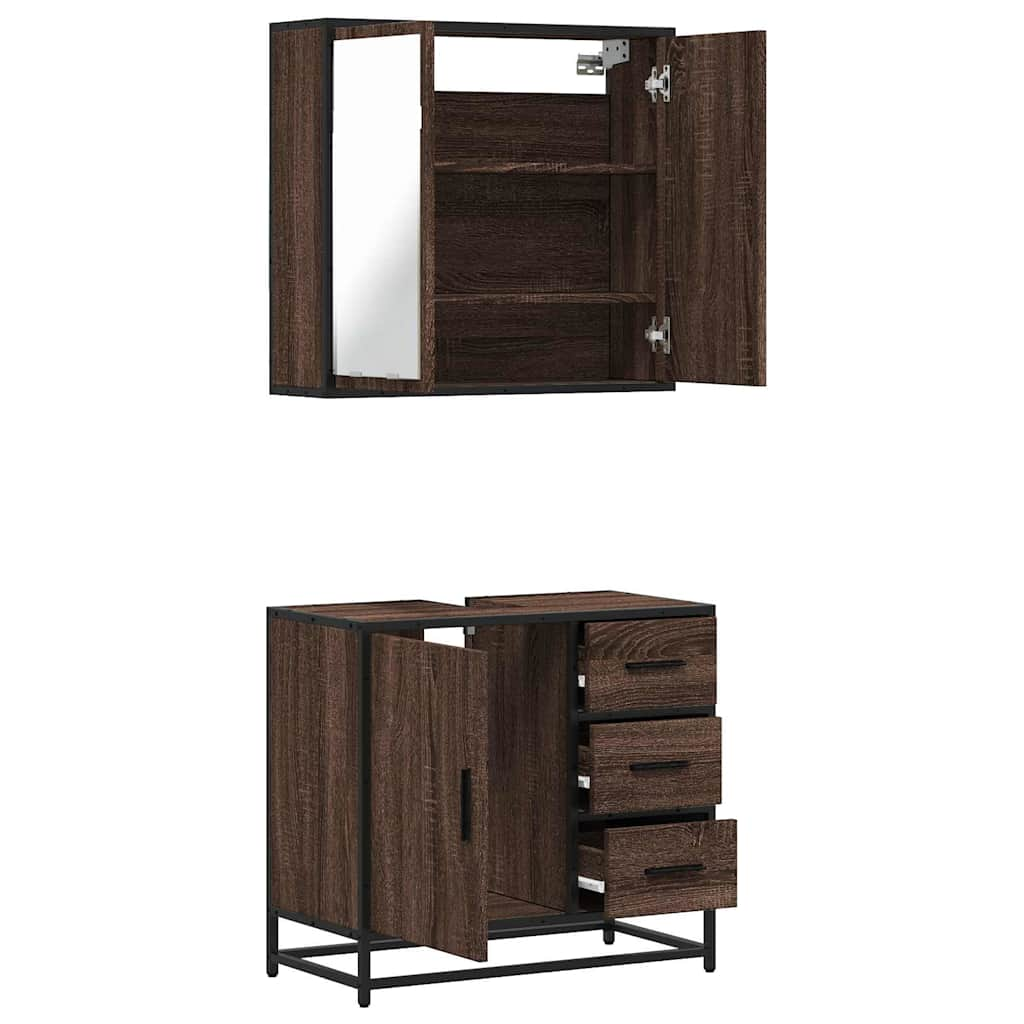 2 Piece Bathroom Furniture Set Brown Oak Engineered Wood