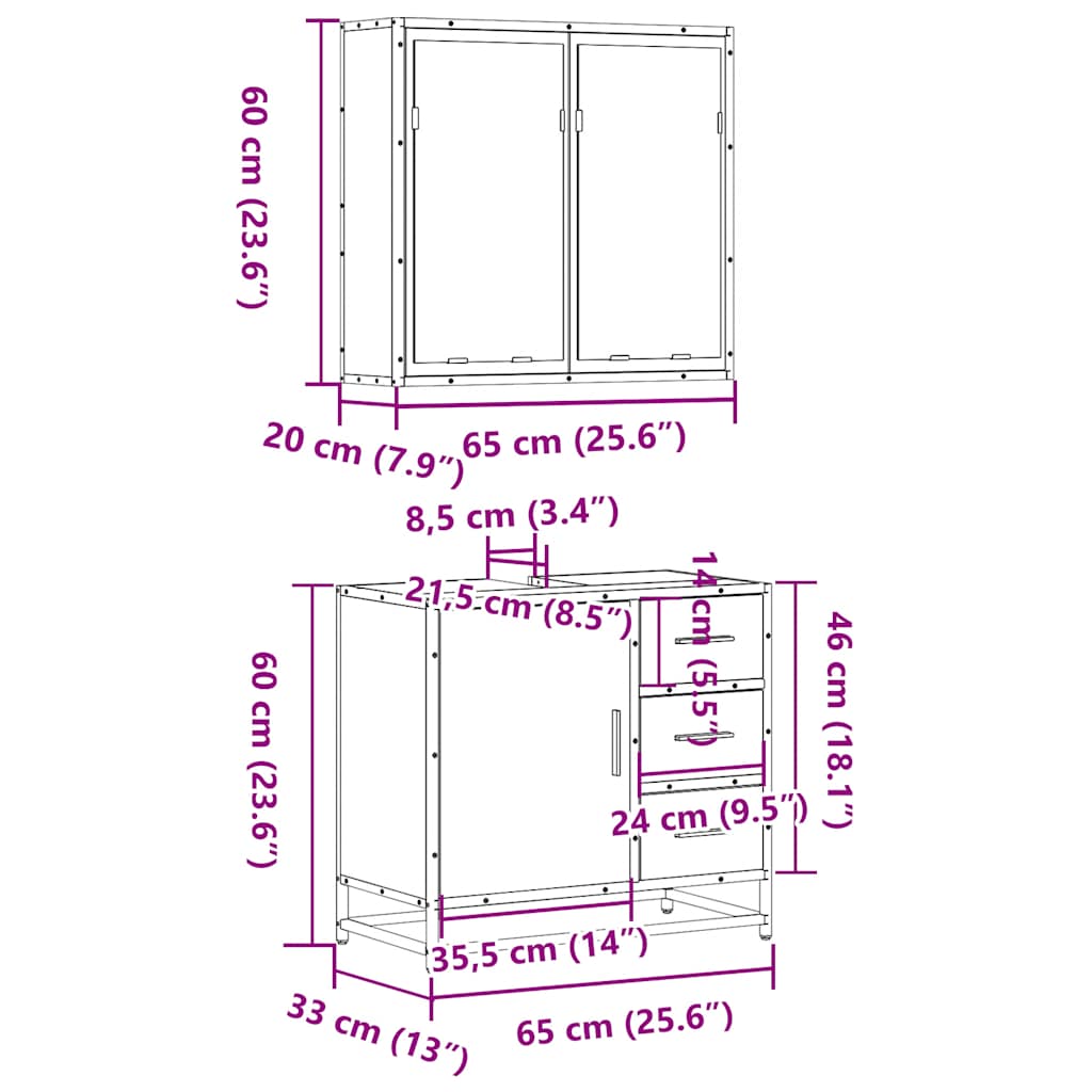 2 Piece Bathroom Furniture Set Brown Oak Engineered Wood