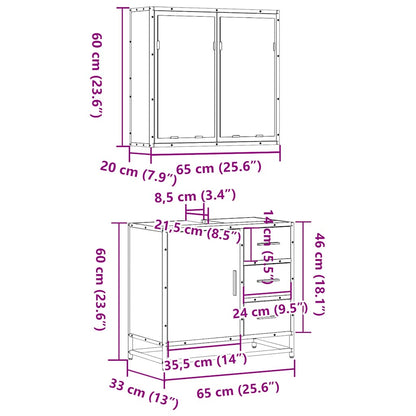 2 Piece Bathroom Furniture Set Brown Oak Engineered Wood