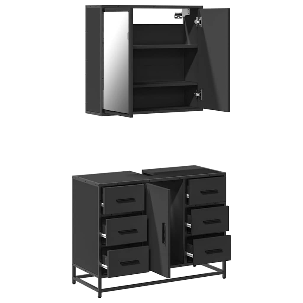 2 Piece Bathroom Furniture Set Black Engineered Wood