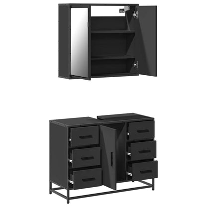 2 Piece Bathroom Furniture Set Black Engineered Wood