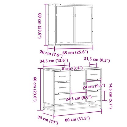 2 Piece Bathroom Furniture Set Black Engineered Wood