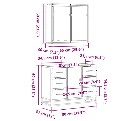 2 Piece Bathroom Furniture Set Smoked Oak Engineered Wood