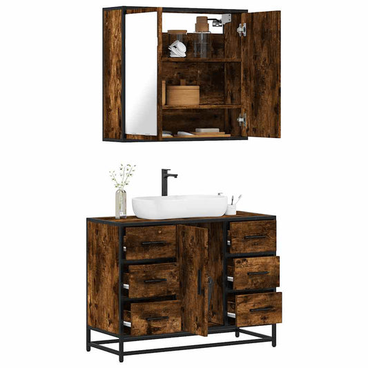 2 Piece Bathroom Furniture Set Smoked Oak Engineered Wood