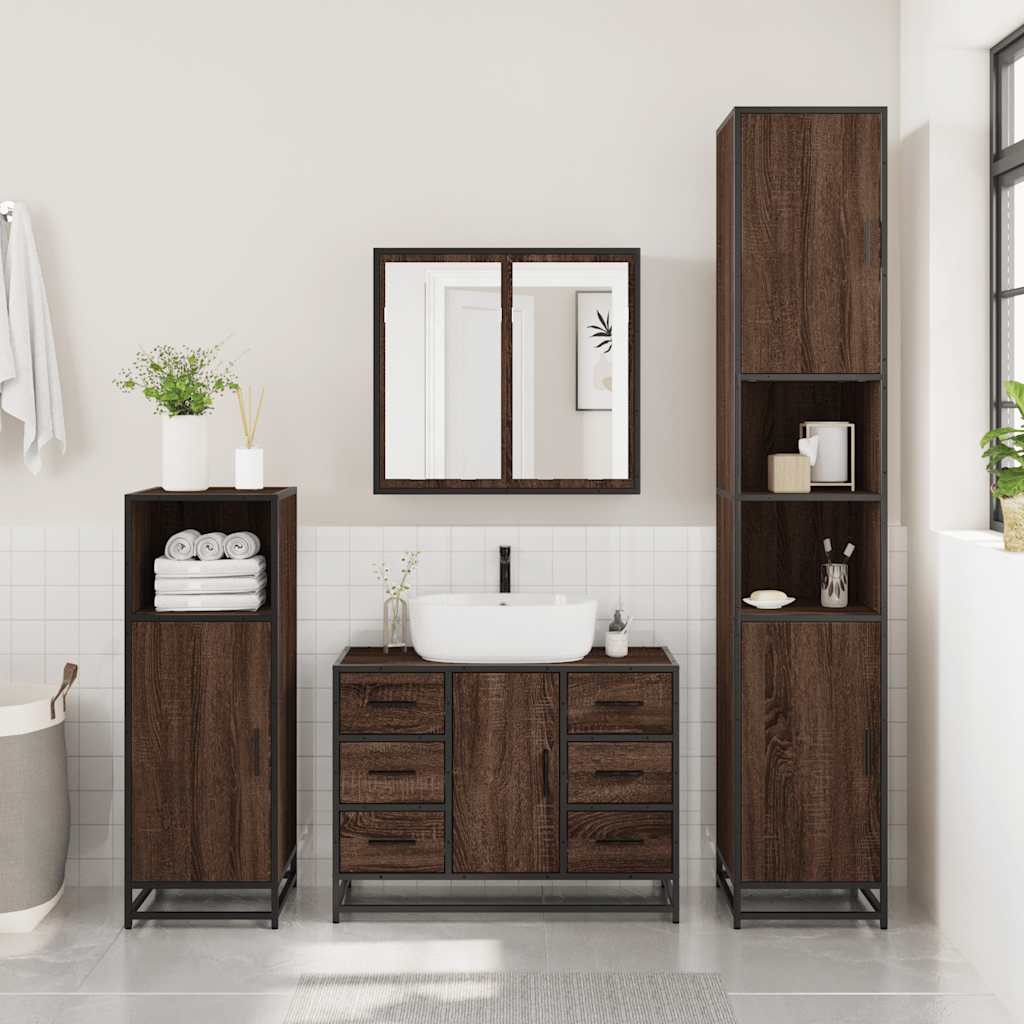 2 Piece Bathroom Furniture Set Brown Oak Engineered Wood