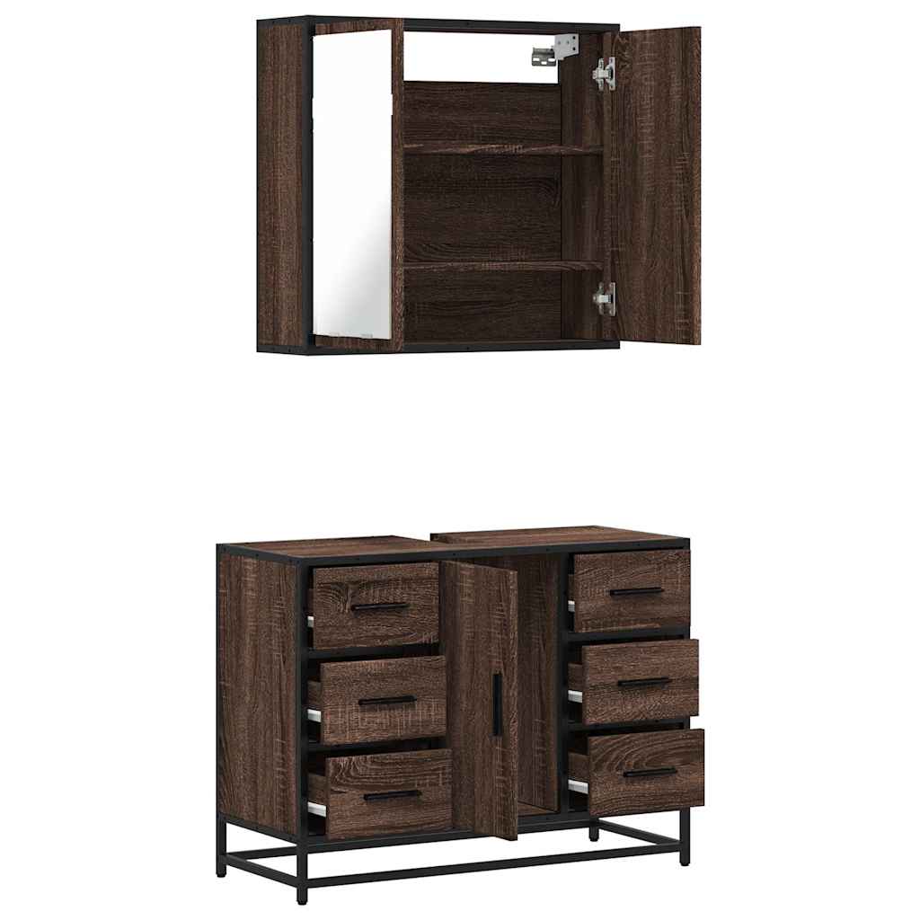 2 Piece Bathroom Furniture Set Brown Oak Engineered Wood