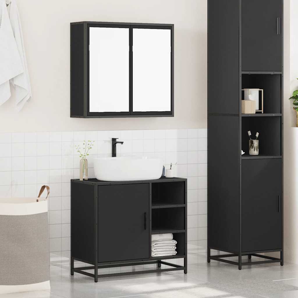 2 Piece Bathroom Furniture Set Black Engineered Wood