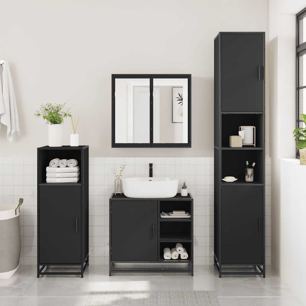 2 Piece Bathroom Furniture Set Black Engineered Wood