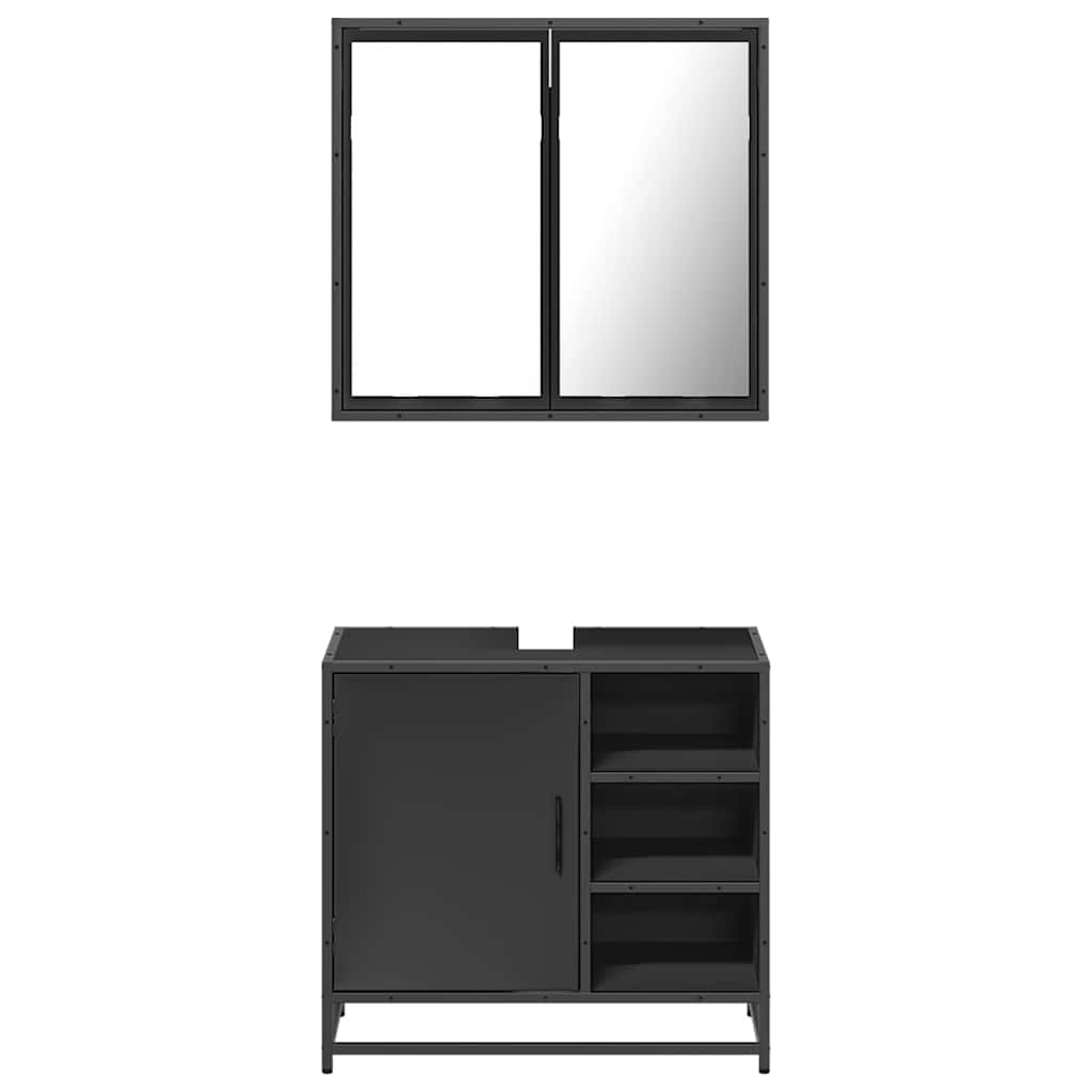 2 Piece Bathroom Furniture Set Black Engineered Wood