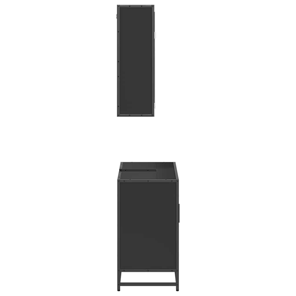 2 Piece Bathroom Furniture Set Black Engineered Wood