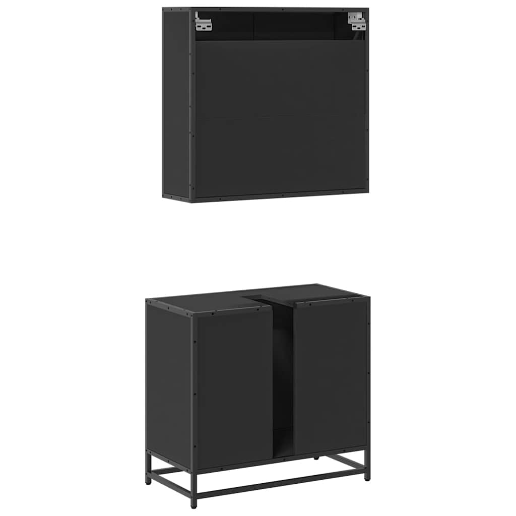 2 Piece Bathroom Furniture Set Black Engineered Wood