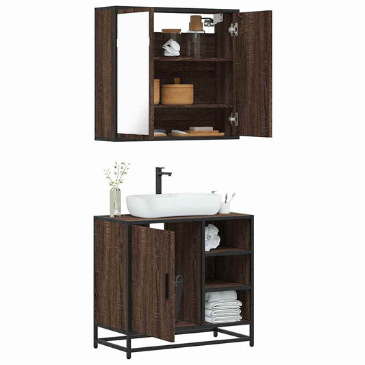 2 Piece Bathroom Furniture Set Brown Oak Engineered Wood