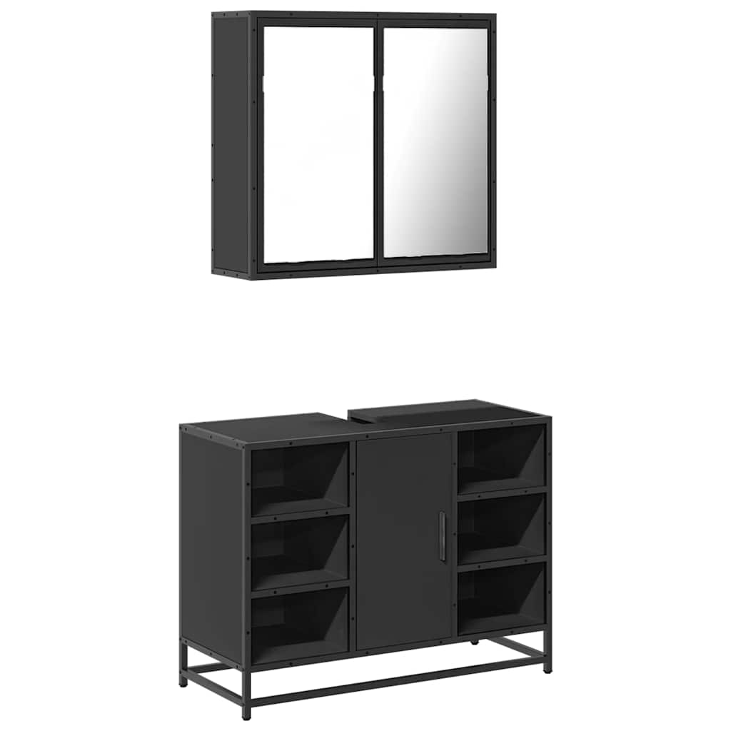 2 Piece Bathroom Furniture Set Black Engineered Wood