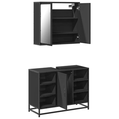 2 Piece Bathroom Furniture Set Black Engineered Wood