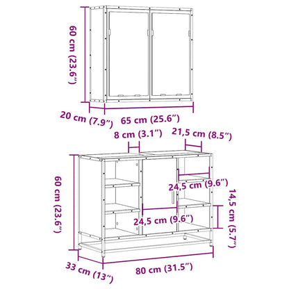 2 Piece Bathroom Furniture Set Black Engineered Wood