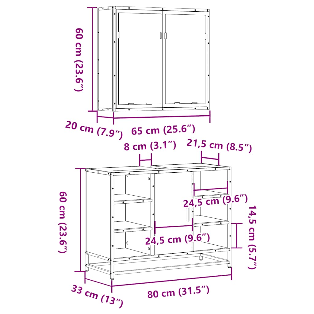 2 Piece Bathroom Furniture Set Sonoma Oak Engineered Wood