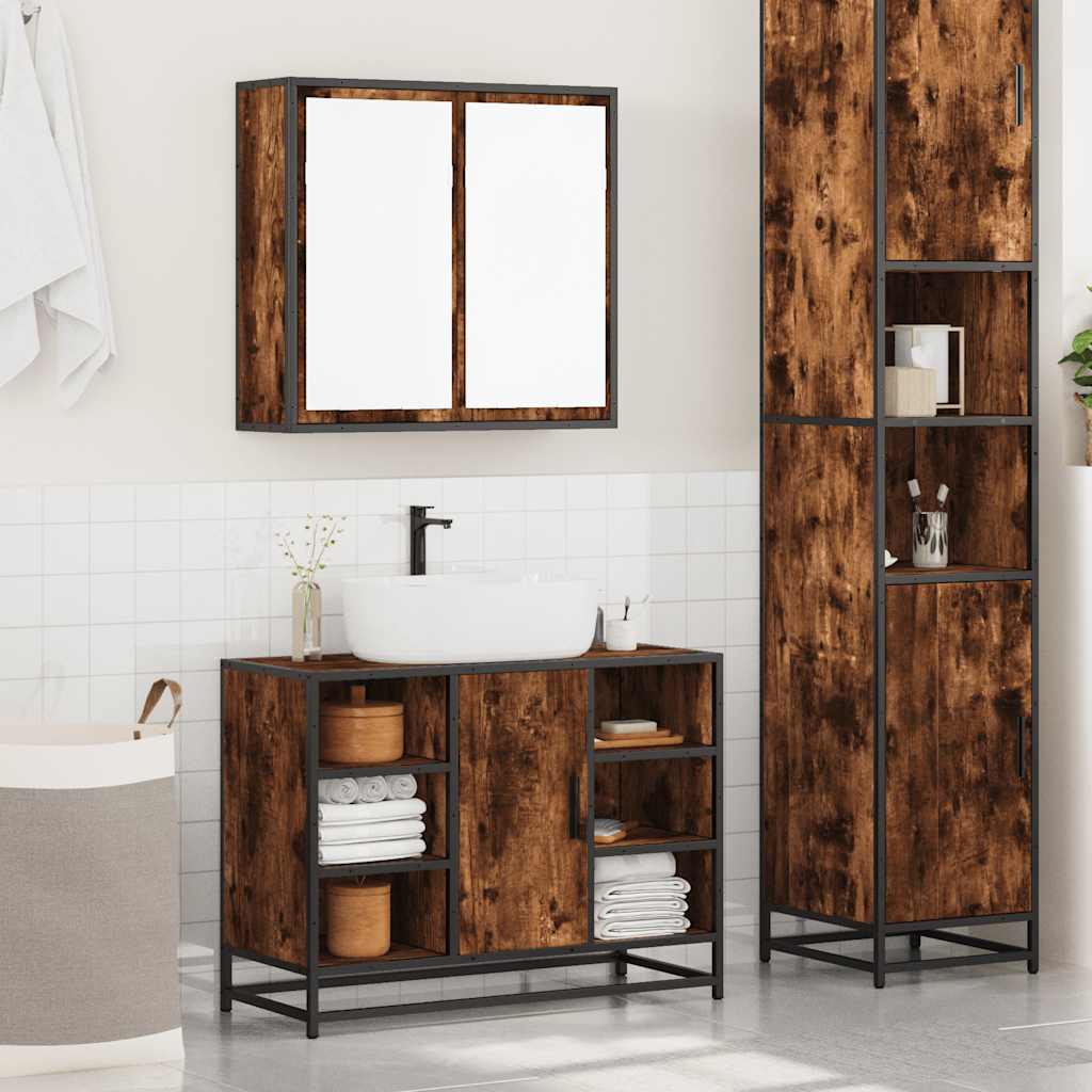 2 Piece Bathroom Furniture Set Smoked Oak Engineered Wood