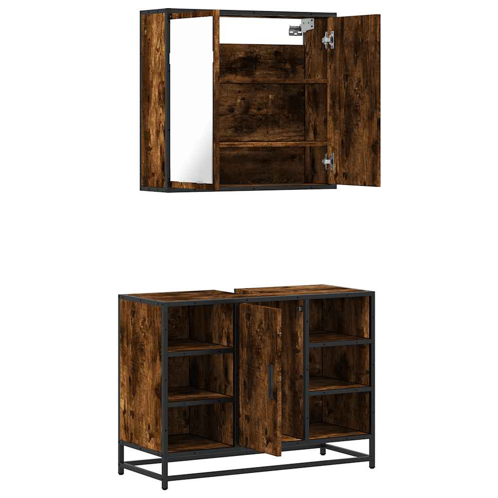 2 Piece Bathroom Furniture Set Smoked Oak Engineered Wood