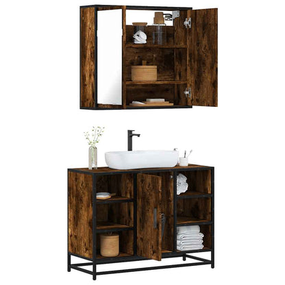 2 Piece Bathroom Furniture Set Smoked Oak Engineered Wood