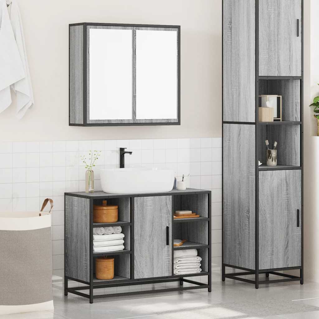 2 Piece Bathroom Furniture Set Grey Sonoma Engineered Wood