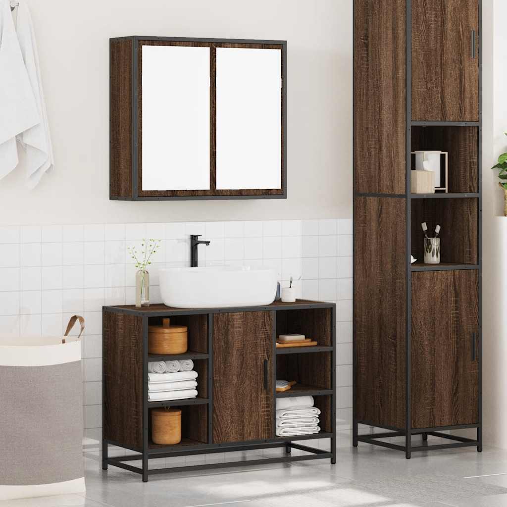 2 Piece Bathroom Furniture Set Brown Oak Engineered Wood