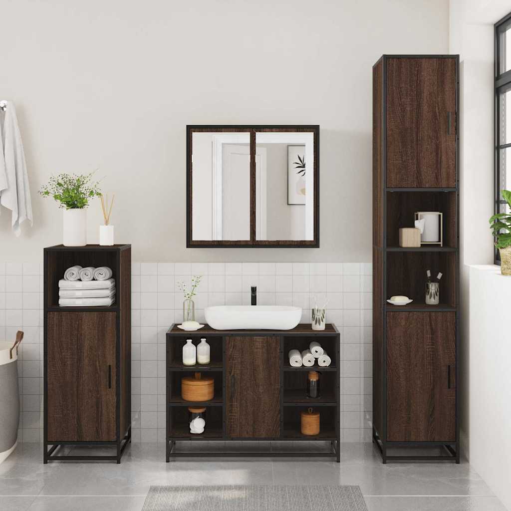 2 Piece Bathroom Furniture Set Brown Oak Engineered Wood