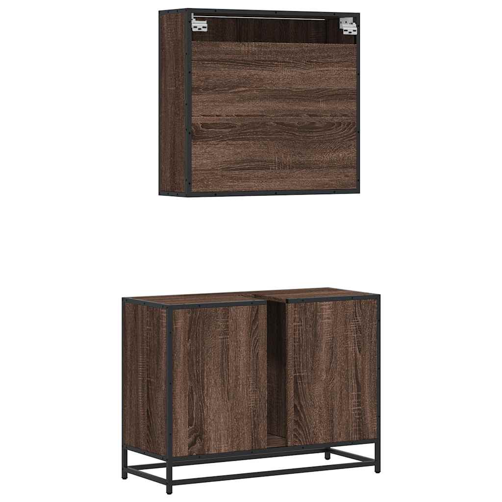 2 Piece Bathroom Furniture Set Brown Oak Engineered Wood