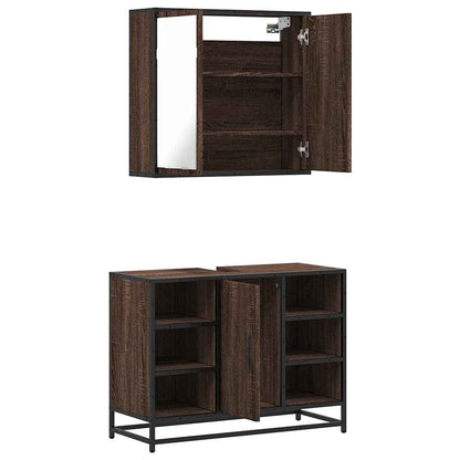 2 Piece Bathroom Furniture Set Brown Oak Engineered Wood