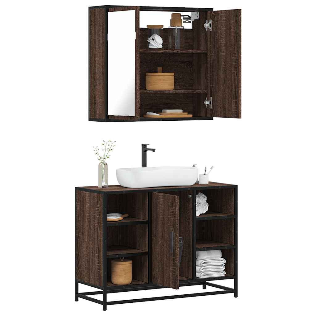 2 Piece Bathroom Furniture Set Brown Oak Engineered Wood